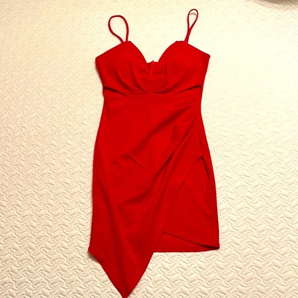 Fashion Nova | Dresses | Fashion Nova Red Cut Out Asymmetrical Spaghetti Mini  Dress Size S Womens Sexy | Poshmark
